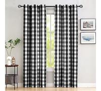 Abstractex Black White Buffalo Check Curtains 60x90 Inch for Bedroom Wide Gingham Classic Farmhouse Plaid Linen Textured Semi Sheer Eyelet Privacy Window Treatment Drapes for Living Room 2 Panels
