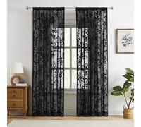 Abstractex Floral and Branch Knitted Vintage Semi Sheer Drape,Panels,Black