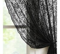 Abstractex Lace Net Sheer Curtains 90 Inches Long Black Floral Leaf Knitted Vine Vintage Light Filtering Embroidery Window Treatment for Girls Bedroom Living Room, Rod Pocket 58" W