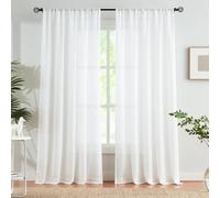 Abstractex Linen Textured White Sheer Farmhouse Curtains for Living Room 54 Inch Long Rod Pocket Light Filtering Semi Sheer Window Curtain Panels Privacy Voile for Bedroom Dining Room 52" W 2 Pcs