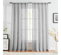 Abstractex Semi Sheer Grey Curtains 90 Inch Long Linen Textured Farmhouse Curtain Panels for Living Room Bedroom Burlap Light Filtering Privacy Window Treatment Drapes Rod Pocket Voile 52" W 2 Pcs