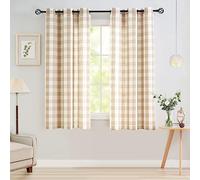 Abstractex Taupe White Buffalo Check 60x54 Inch Sheer Curtains for Bedroom Gingham Plaid Wide Farmhouse Linen Textured Curtains Classic Semi Sheer Window Drapes for Living Room 2 Pcs Eyelet
