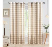 Abstractex Taupe White Buffalo Check 60x90 Inch Wide Sheer Curtains for Bedroom Gingham Plaid Farmhouse Linen Textured Curtains Classic Semi Sheer Window Drapes Eyelet for Living Room Patio 2 Panels