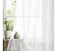 Abstractex White Lace Net Curtains for Living Room 54 Inches Long Damask Floral Sheer Panels for Bedroom Luxury Vintage Light Filtering Victorian Window Treatment Sets, 54" W Rod Pocket 2 Panels