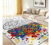 AbstractHomeware Rugs for Bedroom Living Room 140 x 200 cm - Multicoloured Brain Sections Mind Maps Abstract Swirls Printed Design Area Rugs - Soft Short Pile Washable Rug, Non-Slip Non-Shedding