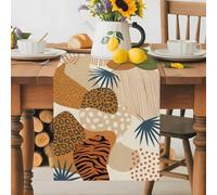 Abstracts Leopard Print Table Runner 13x108 Inches Long Palm Leaf Brown Line Modern Cotton Linen Table Runner Burlap Style for Dinner Table Party Decor Tabletop Decorations