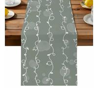 Abstracts Lines Table Runner, Vintage Leaf Vines Gray Green Country Farmhouse Cotton and Table Linen Runner for Kitchen Dining Home Decor for Party Festival Holiday Decoration Gift 13x60in