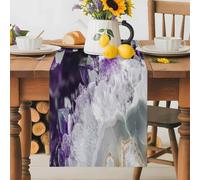Abstracts Marble Table Runner 13x108 Inches Long Purple White Gradient Crystals Modern Art Cotton Linen Table Runner Burlap Style for Dinner Table Party Decor Tabletop Decorations
