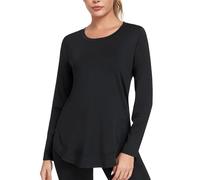 Absttith Women's Long Sleeve Workout Shirts Running Yoga Tops Athletic Sport Tee Side Split, Back 01, XXL