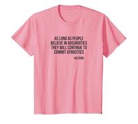 Absurdities and Atrocities Voltaire Light T-Shirt, Youth, Pink, Large