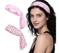 ABTOLS 2PCS Breast Cancer Awareness Tie Sweatband Headband for Men Women, Pink Awareness Athletic Hairband Tie Up Sweatband for Breast Cancer Fundraising Events Support