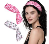ABTOLS 2PCS Breast Cancer Awareness Tie Sweatband Headband for Men Women, Rose White Awareness Athletic Hairband Tie Up Sweatband for Breast Cancer Fundraising Events Support