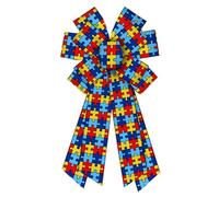 ABTOLS Large Autism Awareness Bows for Wreath, Autism Wreath Bows Colorblocking Bow for Front Door, Colorful Burlap Ornament Tree Topper Bows for Support Groups Fundraisers Party Indoor Outdoor Decor