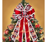 ABTOLS Large LED Christmas Wreath Bows, LED Light Christmas Bows for Wreath Red Velvet Wreath Bows Christmas Snowflake Bows for Front Door Red Black Buffalo Plaid Bows for Indoor Outdoor Decor