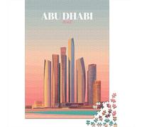 Abu Dhabi Skyline Vector Illustration 1000 Piece Jigsaw Puzzle, Vintage Architecture Destination, Matte Printed Jigsaw for Adults, Family Night Game, Screen-Free Fun, 70x50cm/1000pcs