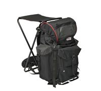 Abu Garcia Deluxe Fishing Rucksack with Built-In Chair - Heavy-Duty, Water-Repellent Backpack for Anglers & Outdoor Enthusiasts, Black/Red