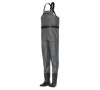 Abu Garcia Fishing Waders | Durable Nylon Chest Waders with Waterproof Cleated PVC Boots, Inner Felt Sole, Cross-Lock Shoulder Straps & Water-Resistant Front Pocket for Anglers | Dark Grey | 44/45