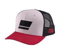 Abu Garcia Flag Trucker Fishing Cap | Mid-Crown Snapback Hat | Pre-Curved Recycled Visor | Front Flag Logo & Side Wordmark Embroidery | Outdoor Angler Hat | Fishing & Boating Cap | Grey/Red/Black