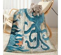 Abucaky Blue Octopus Nautical Map Fleece Throw Blanket Ultra Soft Cozy Decorative Flannel Blanket All Season for Home Bed Couch Chair Travel 50x40in