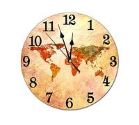 Abucaky World Map Wall Clock Battery Operated Silent Round Clock Retro Wall Decor for Home, Office, School 9.8 Inch