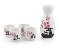 ABuff Japanese Sake Set, 1 Tokkuri Bottle & 4 Ochoko Cups, Spring Blossoms Ceramic Sake Set Microwave and Dishwasher Safe