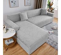 ABUKJM Jacquard stretch sofa cover l shape, Living room combination Full package sofa slipcovers corner sofa, Four seasons universal, Suitable for most sofas (Light gray,4 seater 235-300cm)