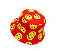 ABUMOR Unisex Bucket Hat Double-Sided Smiley Face Design Wide Brim Bucket Hat for Outdoor Activities, Fishing, Cycling, Travel, Commuting and Dress Up (Red)