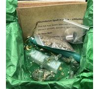 Abundance Spell in a Box - eMystics | Handmade Ritual Kit with Green Candle, Holder, Pyrite, Aventurine Bracelet, Incense, Basil, Selenite - Blessed with Holy Water - Full Instructions Included