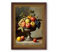 Abundant Fruit Bowl Rustic Framed Wall Art Print A2 (59.4×42cm) Walnut, Wall Decor for Living Room, Bedroom, Office & Home, Ready to Hang, Art Gift