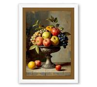 Abundant Fruit Bowl Rustic Framed Wall Art Print A2 (59.4×42cm) White, Wall Decor for Living Room, Bedroom, Office & Home, Ready to Hang, Art Gift
