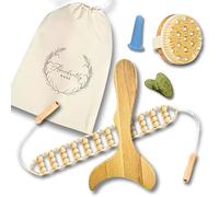 Abundantly Made Co. | 7 Piece Lymphatic Drainage Set with E-Book & Teaching | Wood, Jade, Silicone Tools for Maderoterapia, Gua Sha, Cupping, Dry Brushing | Body Shaping & Fascia Relief