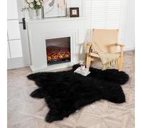AbunHeri Black Bear Rug Faux Cowhide Rug Animal Print Area Rug Faux Sheepskin Fur Carpet Decor for Living Room 5.1x6.1 Feet