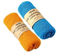 AbuQ 2 Pieces African Net Sponge for Exfoliating, African Wash Net, Nylon, Synthetic Mesh, Long-Handled; Blue, Orange