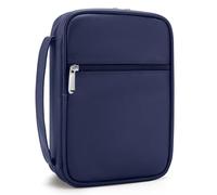 Aburbe Small Bible Cover Case for Women and Men, 9x6 PU Leather Bible Sleeve, Compact Travel Bible Carrier Bag with Front Pen Holders, Zipper Closure, Inner Pockets - Navy Blue