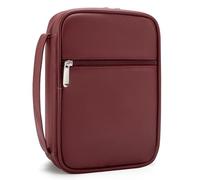 Aburbe Small Bible Cover Case for Women and Men, 9x6 PU Leather Bible Sleeve, Compact Travel Bible Carrier Bag with Front Pen Holders, Zipper Closure, Inner Pockets - Burgundy Red