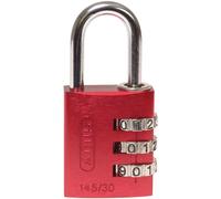 ABUS Combination Lock 145/30 - Aluminium Padlock, 3-Digit Code, Red | Corrosion-resistant body, spring-loaded shackle, security level 3 - ideal for luggage, lockers & caskets