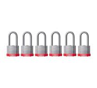 ABUS 19343 41/40 Laminated Steel Safety Padlock Red Bumper Keyed Alike Long 2"""" Shackle Pack of 6