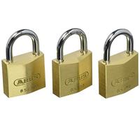 ABUS 65/30 Brass Padlock 30 mm Pack of 3 35118 | ABUS-Plus disc cylinder, double locking, anti-corrosion black granite coating - ideal for warehouses and facilities