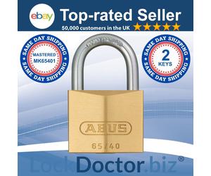 ABUS 65/40 MASTERED Brass Padlock MK65401 each with 2 Keys FREE 24Hr SHIPPING