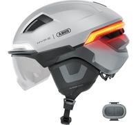 ABUS HYP-E ACE Bike Helmet - with Front Light, Rear Light and Indicator Light - with Visor and Earmuffs - also Suitable for e-Bikes and S-Pedelecs - for Men and Women - Size S, Silver