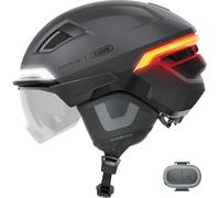 ABUS HYP-E ACE Bike Helmet - with Front Light, Rear Light and Indicator Light - with Visor and Earmuffs - also Suitable for e-Bikes and S-Pedelecs - for Men and Women - Size S, Grey