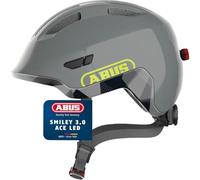 ABUS Smiley 3.0 ACE LED kids helmet - bike helmet with light - deep fit & room for a ponytail - for girls and boys - grey, size S