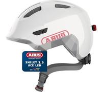 ABUS Smiley 3.0 ACE LED kids helmet - bike helmet with light - deep fit & room for a ponytail - for girls and boys - white, size S