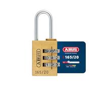 ABUS Combination Lock 165/20 - Brass Padlock, 3-Digit Code, Security Level | Resettable code, no key needed - secures suitcases, lockers & caskets - brass body, steel shackle, 46 g, 23 mm wide