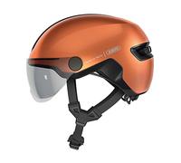 ABUS HUD-Y ACE city helmet - stylish bike helmet with visor and magnetic, rechargeable LED rear light - for men and women