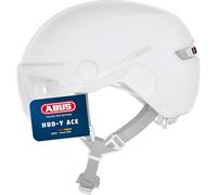 ABUS HUD-Y ACE city helmet - stylish bike helmet with visor and magnetic, rechargeable LED rear light - for men and women - black, size M