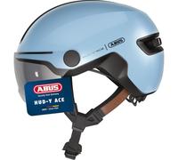 ABUS HUD-Y ACE city helmet - stylish bike helmet with visor and magnetic, rechargeable rear LED light - for men and women - blue, size M
