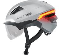 ABUS HYP-E ACE Bike Helmet - with Front Light, Rear Light and Indicator Light - with Visor and Earmuffs - also Suitable for e-Bikes and S-Pedelecs - for Men and Women - Size L, Silver