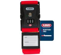 ABUS Luggage Strap with TSA Lock 620TSA/192-3-Digit Code, Red | Adjustable 192 cm strap with TSA-approved combination lock, opening indicator, and writable address label included