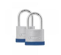 ABUS Silver Rock 5/50 Padlock Made of Solid zinc - Set of 2 - with Silicone Protective Frame - Basement Lock and Much More - ABUS Security Level 7 - Blue/Silver